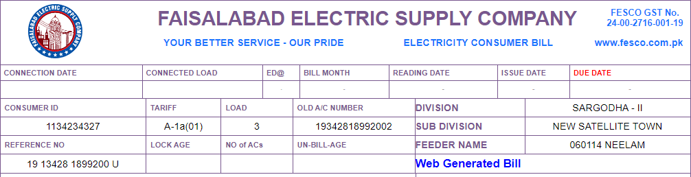 FESCO bill check by Customer ID of 10 digits