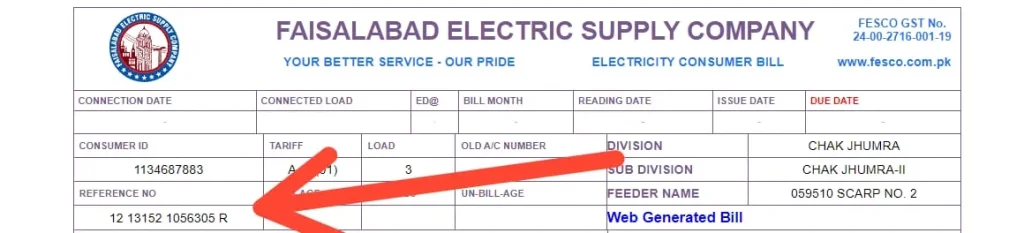 reference number and consumer id of fesco bill